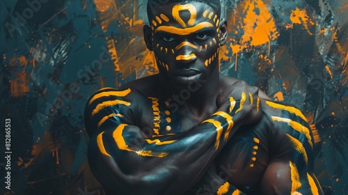 dark-skinned person with yellow and white paint