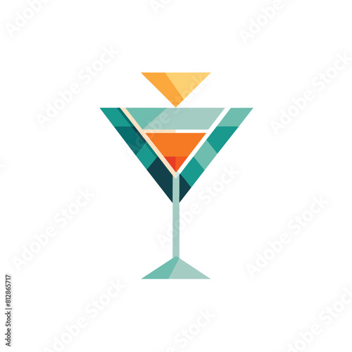 Martini glass filled with a vibrant orange cocktail, A clean and geometric logo of a cocktail glass, minimalist logo