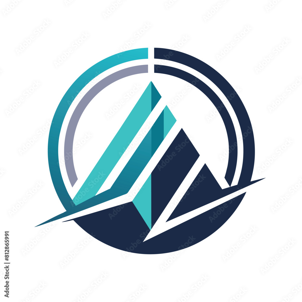 A logo featuring a blue and gray design with a prominent mountain in the center, Craft a simple, modern logo that captures the essence of a rhinoceros
