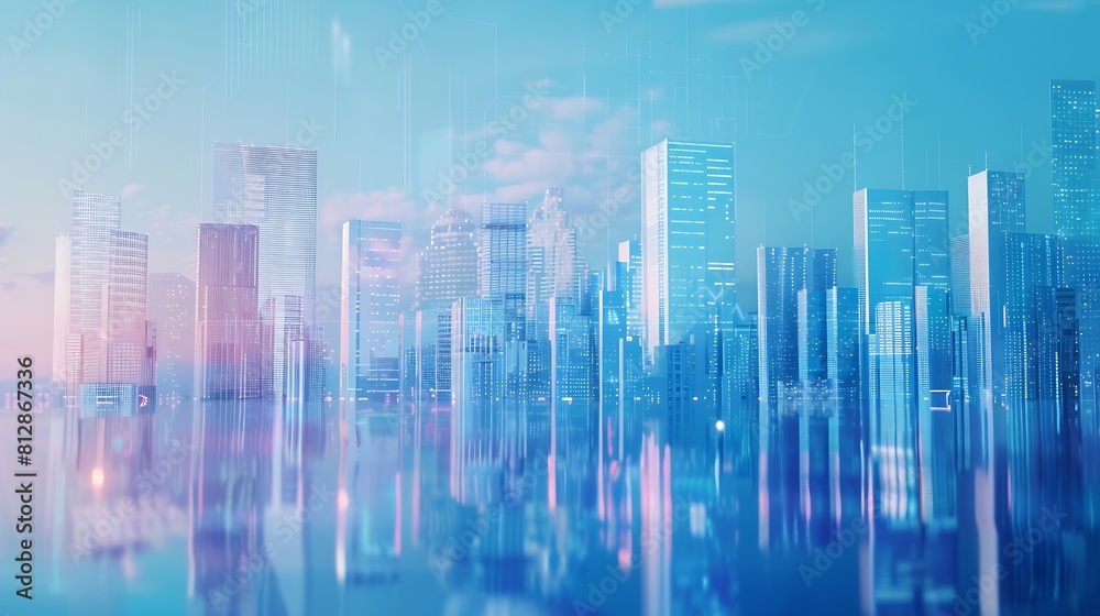 Abstract city background with mock up place in sky and wireframe waterfront Technology smart city and logistics concept Double exposure : Generative AI Abstract city background with mock up place in sky and wireframe waterfront Technology smart city and logistics concept Double exposure : Generative AI