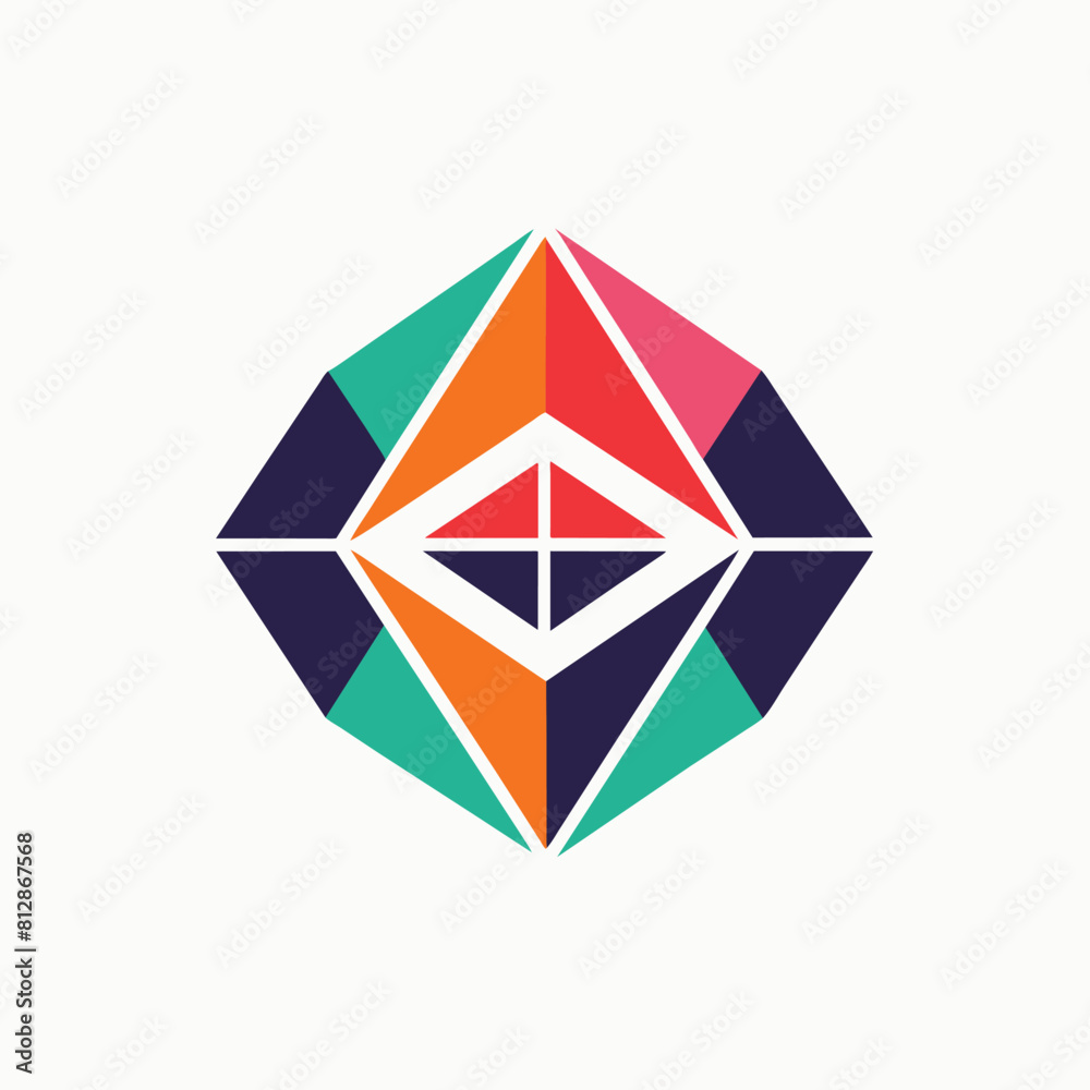 A vibrant geometric design with a central diamond shape surrounded by colorful patterns and shapes, A logo design incorporating geometric shapes, minimalist logo A vibrant geometric design with a central diamond shape surrounded by colorful patterns and shapes, A logo design incorporating geometric shapes, minimalist logo