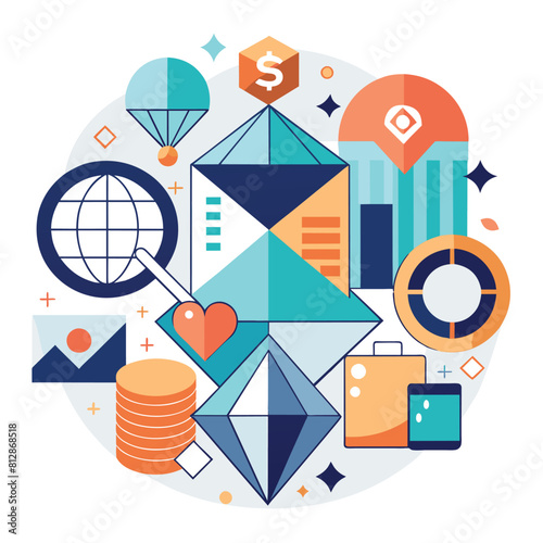 A circle filled with a variety of different objects and shapes, A logo design incorporating geometric shapes, minimalist logo