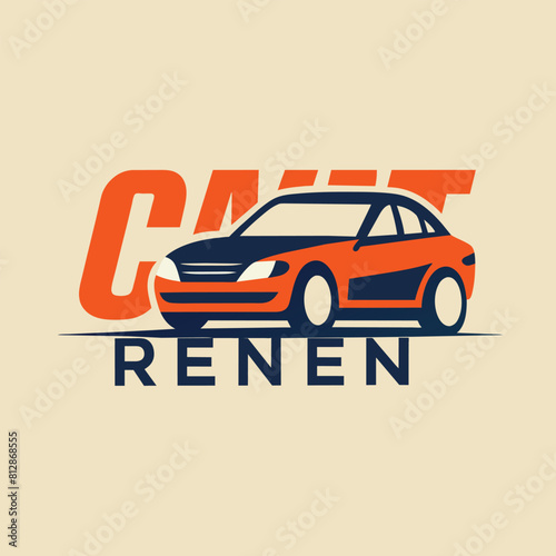 A sleek car parked on a white background, symbolizing a convenient car rental service, A minimalist design showcasing a car rental service name in a clean font