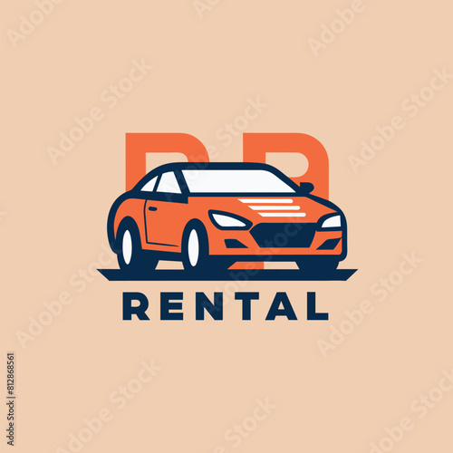 A car displaying the word rental for a car rental service, A minimalist design showcasing a car rental service name in a clean font