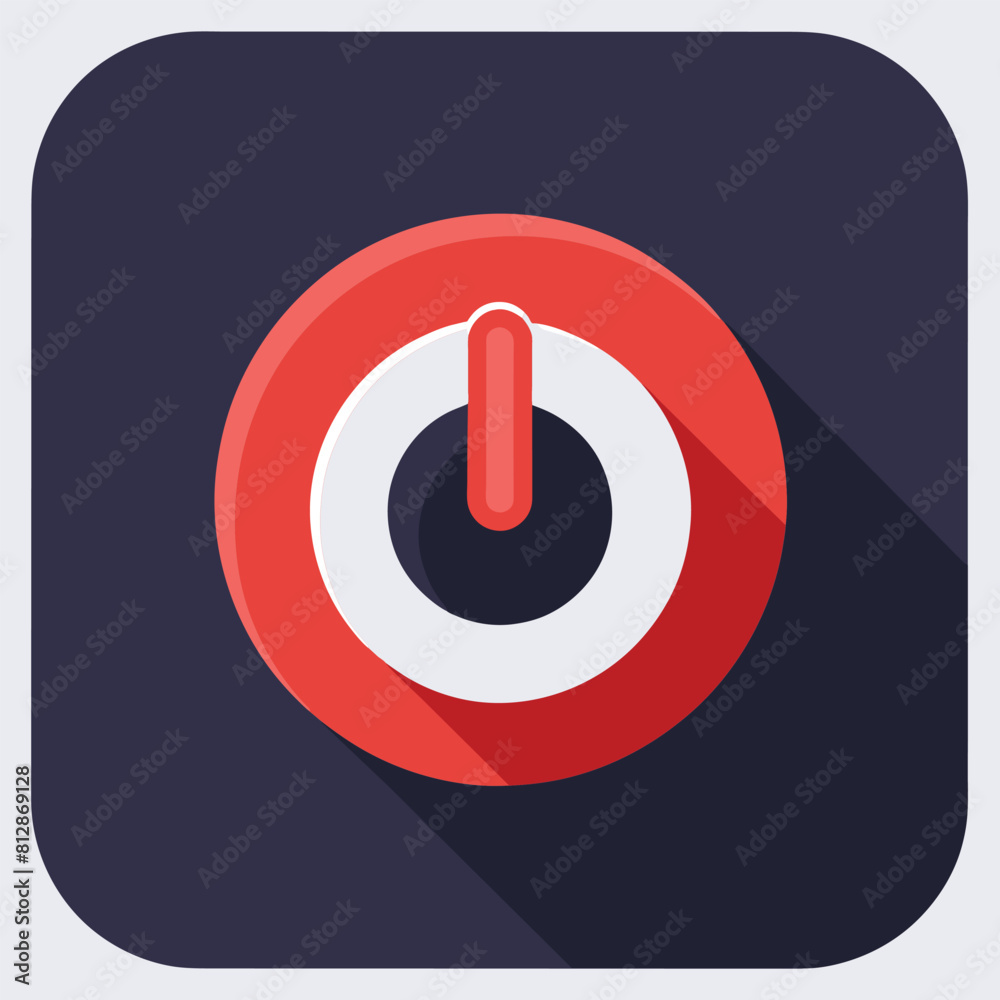 Red and white power button casting a long shadow on a surface, A minimalist interpretation of a power button or on/off switch Red and white power button casting a long shadow on a surface, A minimalist interpretation of a power button or on/off switch