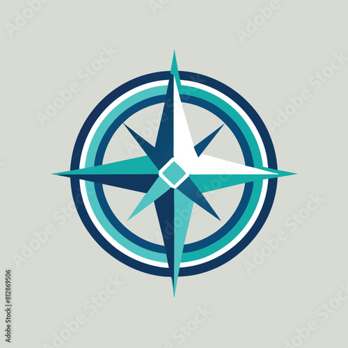 A blue and white compass symbol against a neutral gray backdrop, A minimalist logo featuring a compass symbol for a travel navigation app