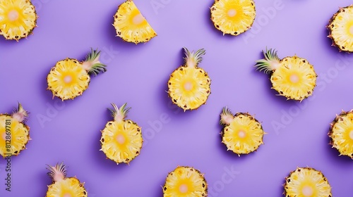 Creative layout made of pineapple on the purple background Flat lay Food concept Macro concept : Generative AI