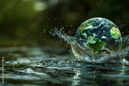 Planet earth surrounded by nature and clean water.
