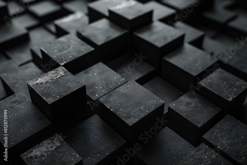 Illustration of several cubes are placed in a background of black photo