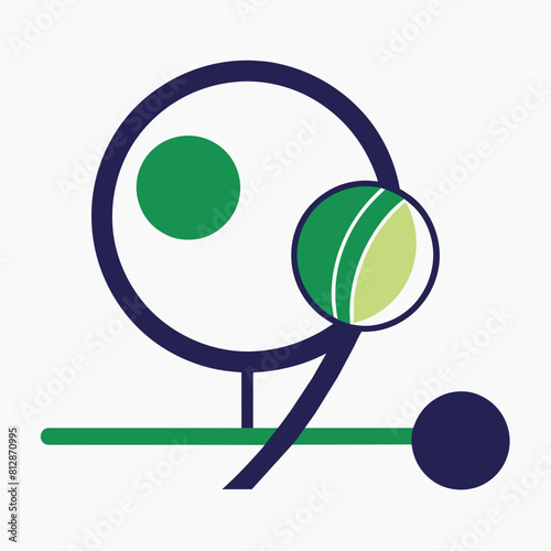 A tennis racket holding a bright yellow ball on its strings, A minimalist logo of a tennis racket and ball in perfect balance