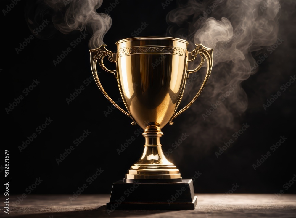 Trophy cup with smoke on a dark background Trophy cup with smoke on a dark background