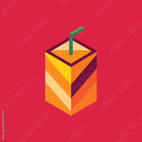 A straw protruding from an orange juice box, ready to be enjoyed, A modern interpretation of a juice box, minimalist logo