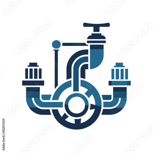 Sleek modern design of pipes and valves for a plumbing company logo, A series of pipes and valves in a sleek, modern design, minimalist logo
