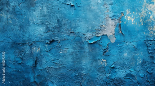 Blue peeling paint on the wall.