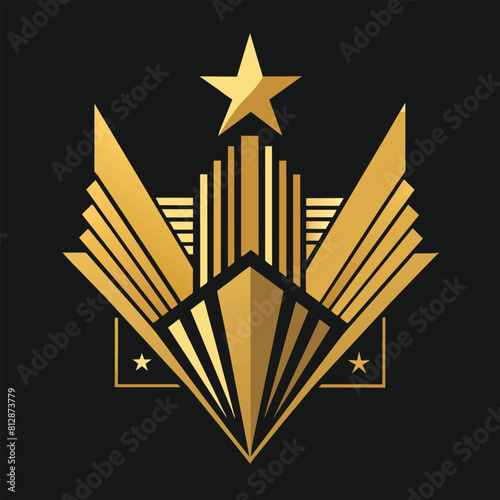 A black and gold logo featuring a star on top, symbolizing elegance and sophistication, A simple logo inspired by the golden age of Hollywood, minimalist logo