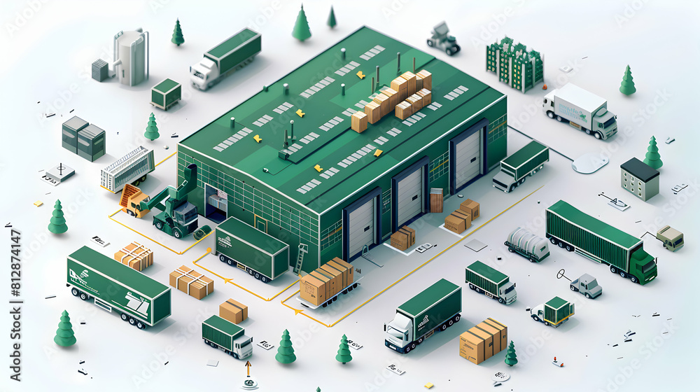 Green Supply Chain Optimization: Logistics Company Enhances Sustainability and Reduces Carbon Emissions Isometric Flat Design Icon for Efficient Operations Green Supply Chain Optimization: Logistics Company Enhances Sustainability and Reduces Carbon Emissions Isometric Flat Design Icon for Efficient Operations