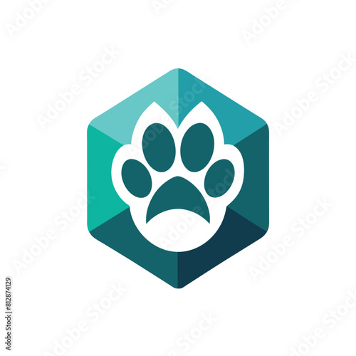 A dog paw with a sad expression on its face, A sleek, geometric design featuring a paw print, minimalist logo