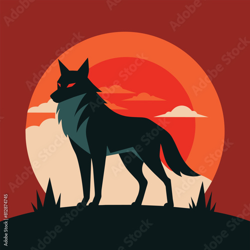 A wolf stands confidently on a hill, surveying its surroundings, A sleek design featuring a golf club and ball intertwined