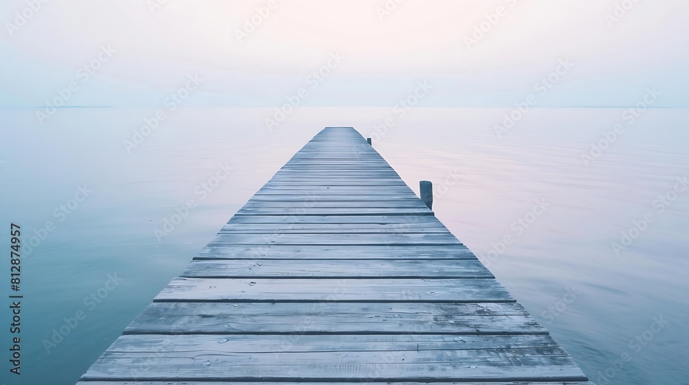 Obraz premium Idyllic wooden pier at Lake Veluwe Veluwemeer in Holland the Netherlands during sunset : Generative AI