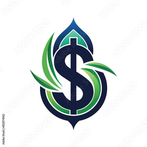 A dollar sign logo intertwined with vibrant green leaves, showcasing a fusion of finance and nature, A sleek and modern logo featuring a stylized dollar sign for a financial advisory business