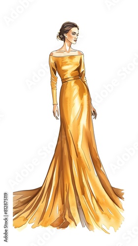 A beautiful gold satin dress with long sleeves