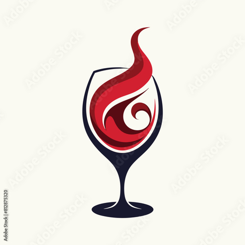 Wine glass featuring a red swirl design on its sleek surface, A sleek design of a wine glass with swirling liquid, minimalist logo