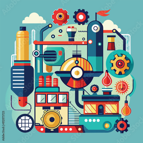 Assorted objects scattered on a blue background, showcasing variety and diversity, A streamlined design embodying the concept of mass production