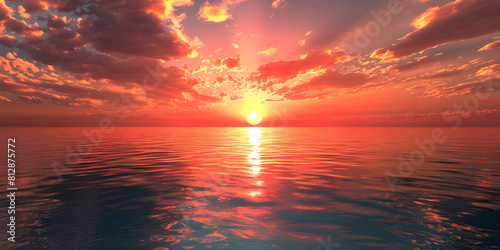 Dramatic Sunset Sky over calm Ocean background - Ai Generated