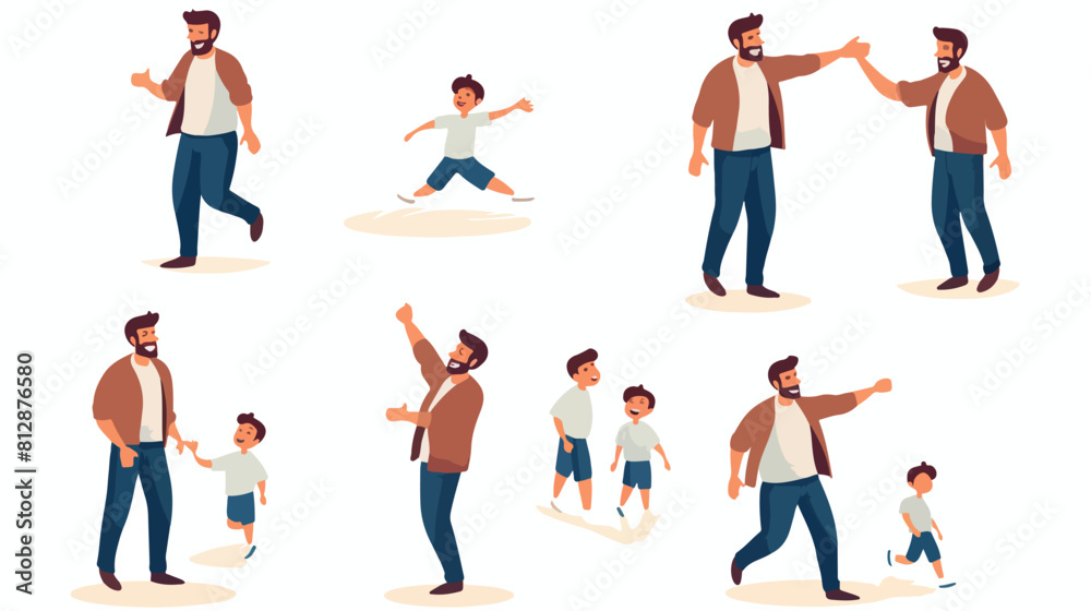 Father and son set of cartoon vector illustrations