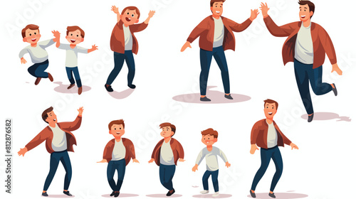 Father and son set of cartoon vector illustrations