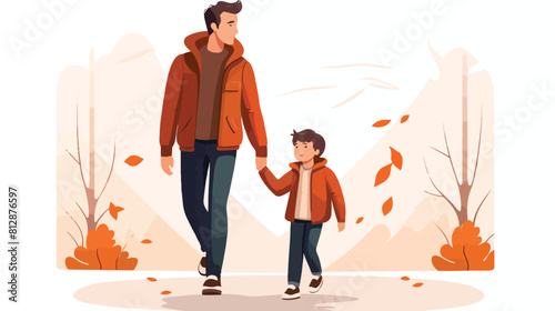 Father and son walking together cartoon vector illu
