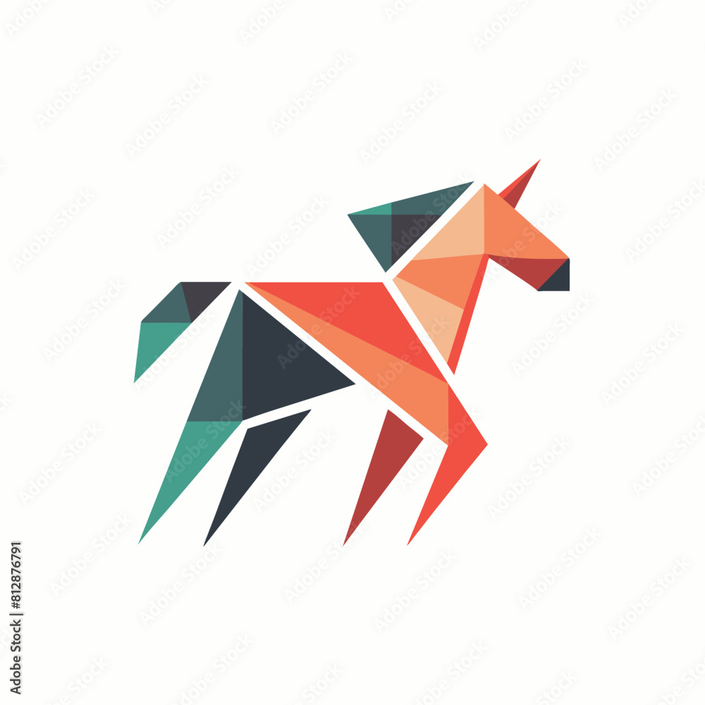 A horse created from triangles, standing out against a white background, Abstract geometric shapes resembling a horse, minimalist logo A horse created from triangles, standing out against a white background, Abstract geometric shapes resembling a horse, minimalist logo
