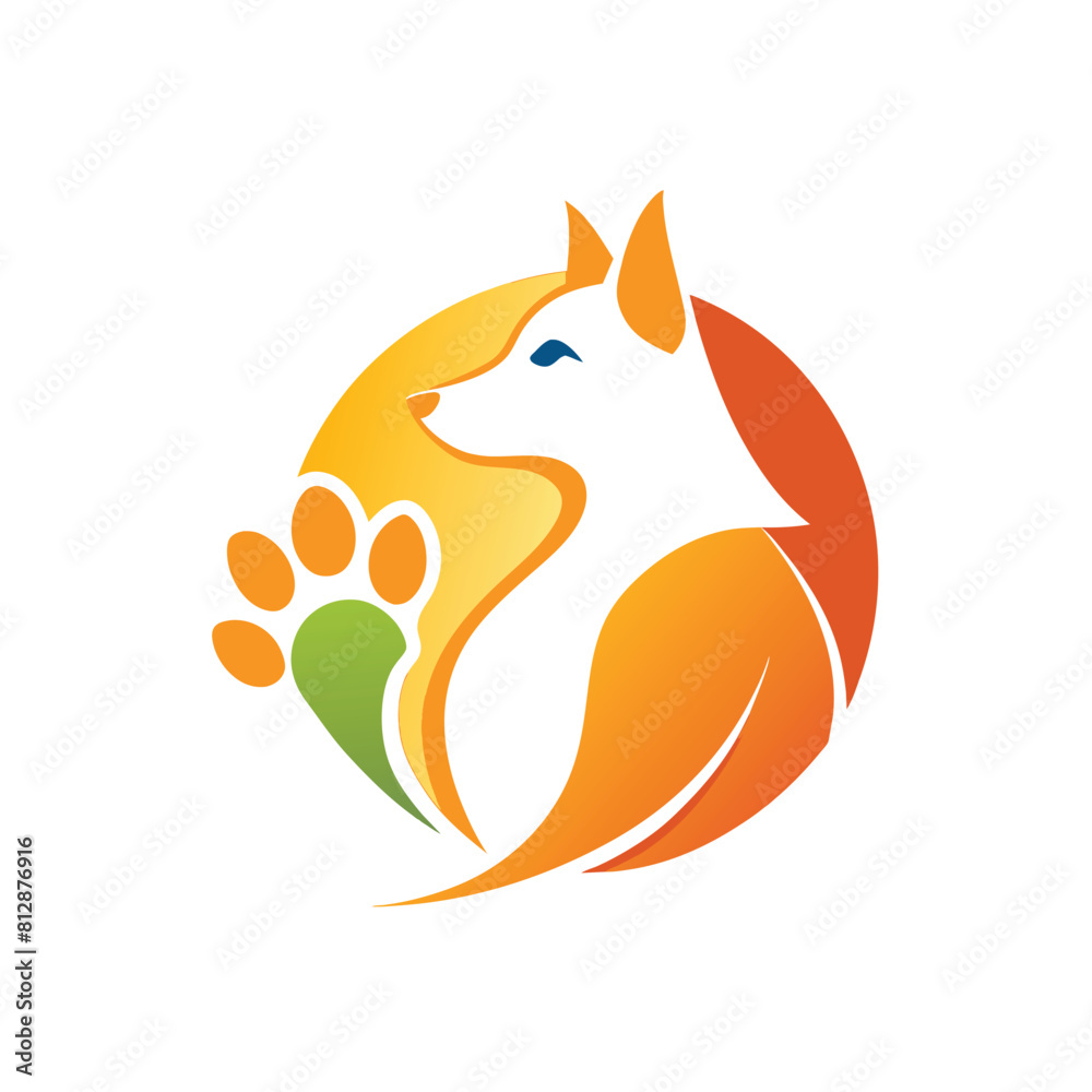 Dogs paw and its corresponding paw print on a plain white backdrop, Abstract logo representing a pet's playful nature, minimalist logo Dogs paw and its corresponding paw print on a plain white backdrop, Abstract logo representing a pet's playful nature, minimalist logo