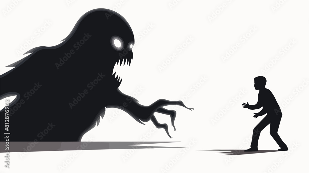 Fear phobia shown as scary black monster shadow han
