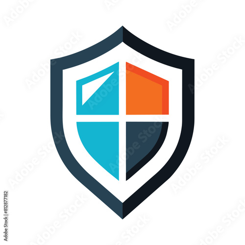 Free Download Shield logo featuring an abstract design in orange and blue colors, symbolizing protection and security, Abstract representation of protection and security, minimalist logo - GFXLoad