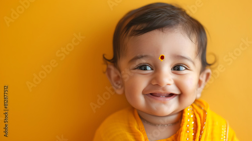 indian baby on yellow background