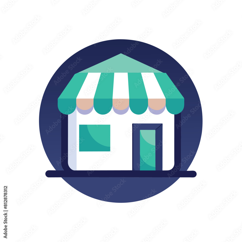 A small store with a vibrant green awning providing shade on a sunny day, An abstract representation of a digital marketplace, minimalist logo A small store with a vibrant green awning providing shade on a sunny day, An abstract representation of a digital marketplace, minimalist logo