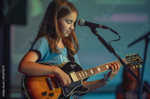 Girl playing electric guitar