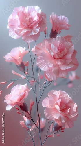 Clay style  bouquet of carnation flowers with clay texture and texture on the surface  soft lighting  3D icon clay rendering  pastel colors  pastel background  strong color contrast  Mother s Day