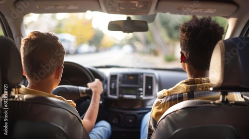 LGBTQ+ Couple Driving their Child to School, Ethnic Parents Parenting Kids