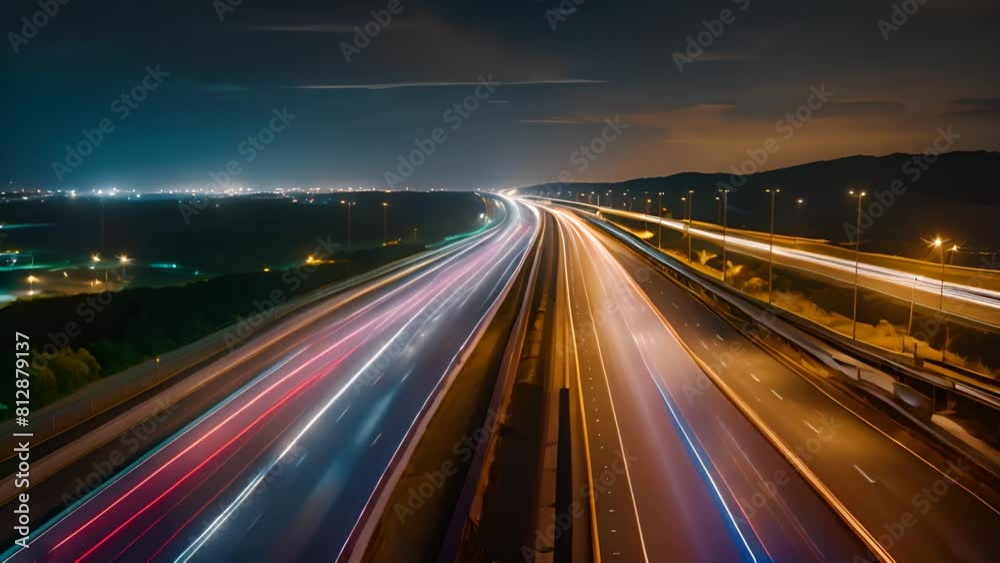 Busy Highway Traffic Trails in the Night Generative AI Busy Highway Traffic Trails in the Night Generative AI