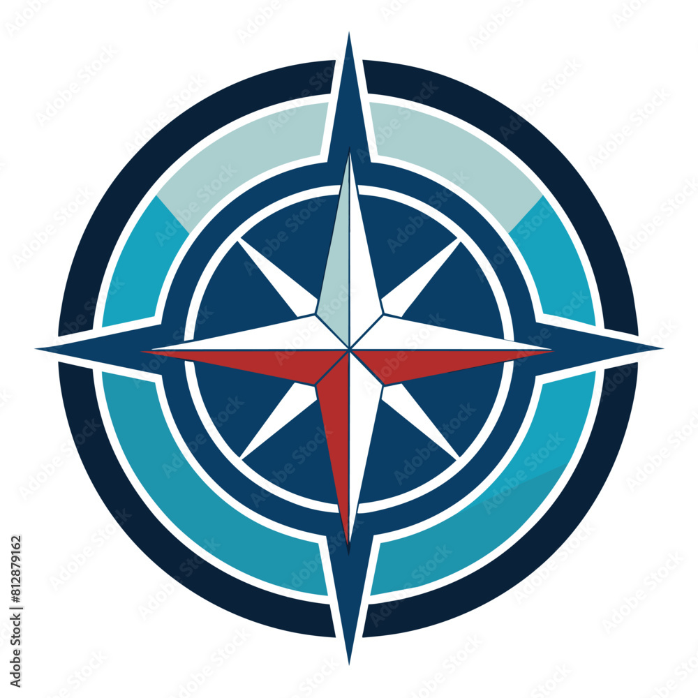 A compass emblem on a plain white background, An emblem featuring a simplified version of a compass rose, representing navigation and direction in logistics A compass emblem on a plain white background, An emblem featuring a simplified version of a compass rose, representing navigation and direction in logistics