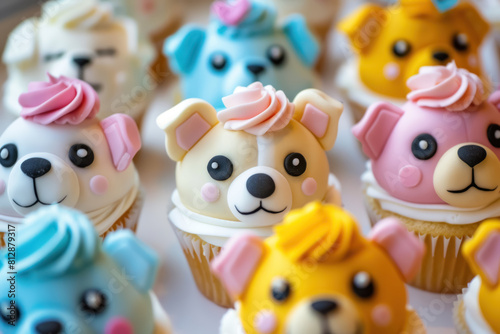 cute cupcakes decorated with kawaii dog faces on display © Klay