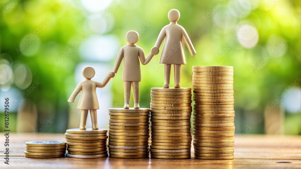 © No - Coins with Family Budget Plan: A photo showing coins with a family budget plan or household financial management tools, symbolizing financial responsibility and planning for the future.