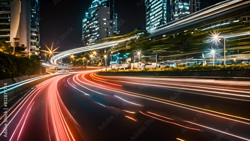 Vibrant Night Cityscape With Long Exposure Lights Generative AI Vibrant Night Cityscape With Long Exposure Lights Generative AI