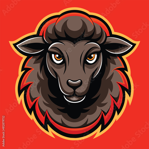 A black sheep wearing a red bandanna around its neck, Black Sheep Logo Mascot, Distinctive Illustration Vector Graphic