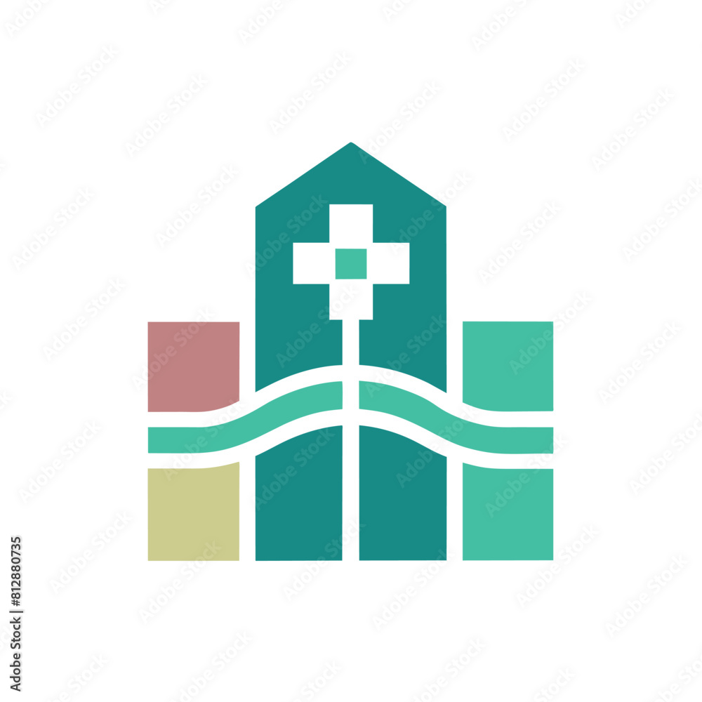 Obraz premium A church with a cross on top of it, set against the sky, Sunburst design with clean lines and minimal color palette