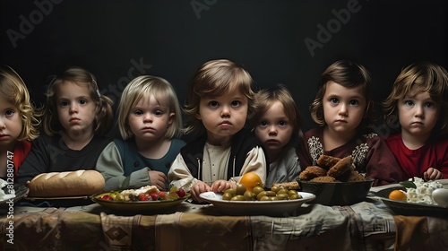 Solemn Feast Children Reenacting the Last Supper in Surreal Tableaux Generative ai photo