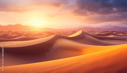 Golden Drift  Sand dunes shimmering under a golden sunset  front view  desert beauty  technology tone  Complementary Color Scheme