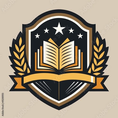 An open book with a stylish golden ribbon elegantly wrapped around it, Conceptualize a clean and stylish emblem for a book publisher